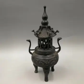 

China Antique Brass Tower Dragon Shaped Incense burner Qianlong Year