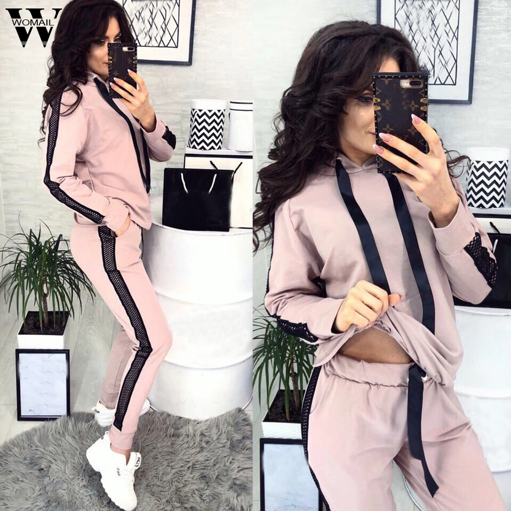 

Womail tracksuit Women 2019 sportwear 2 Piece Set Tracksuit Hoodies Sweatshirt+Long Pant Fashion Female Loose Sports Suit 99