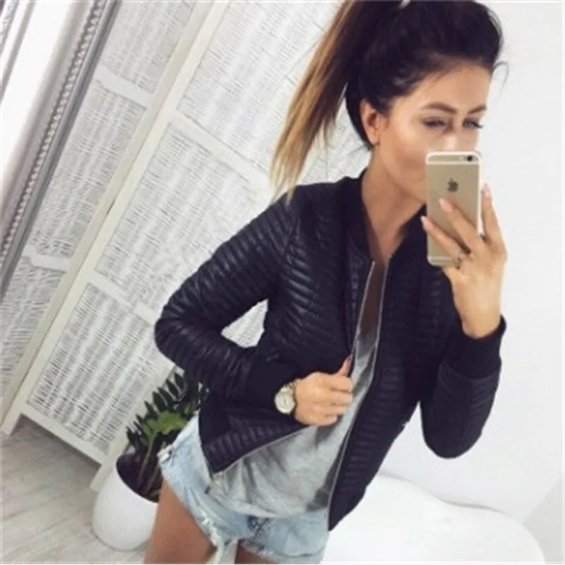 remarkable  Fashion Sleeve Women Coats Long Sleeve Solid Casual Slim Jacket Coat Bomber Cropped Jacket Outwear