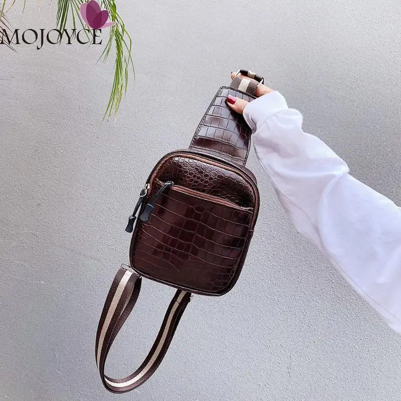 

Women Bags Female Crocodile Leather Fanny Chest Pack Women Solid Color Retro Shoulder Crossbody Bag Money Pouch