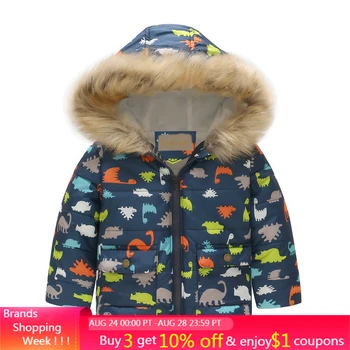 

Menoea boys winter coat Kids Cartoon Parkas Winter Outerwear Dinosaur Printed Coats Hooded Outfits Casual Clothes Cute Clothing