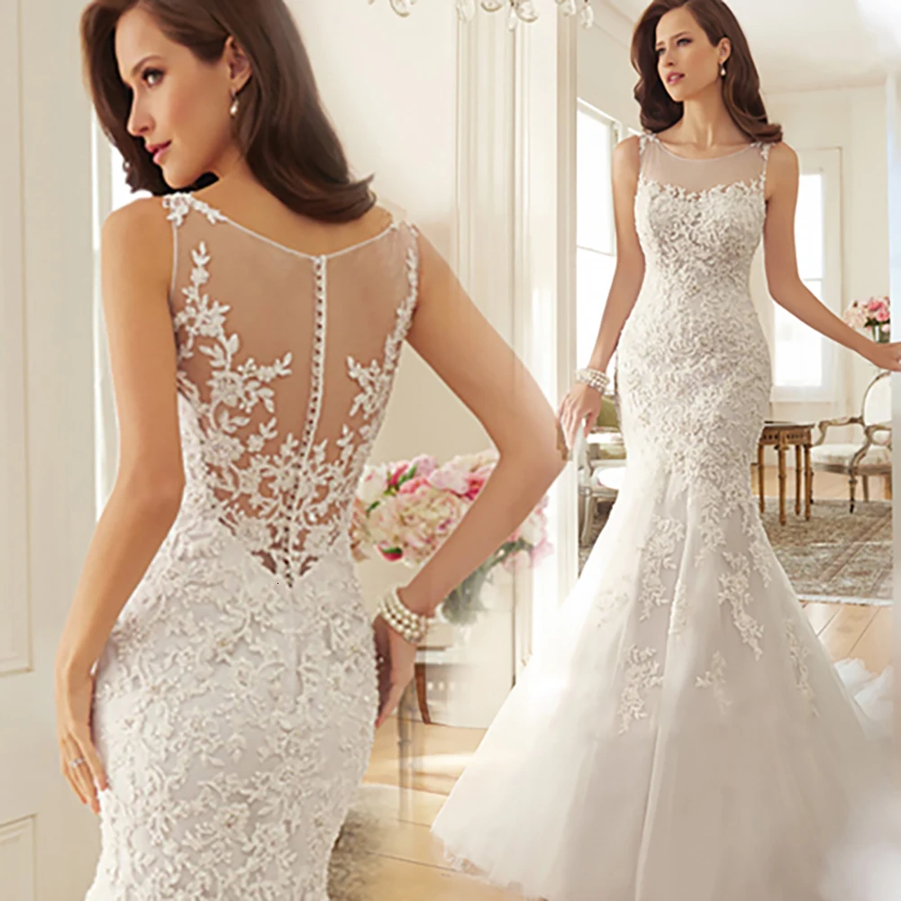

2020 New Bride Dress Strapless Mermaid Lace White Wedding Dresses Dress Can Be Customized Plus Size Mariage Floor Length Gowns
