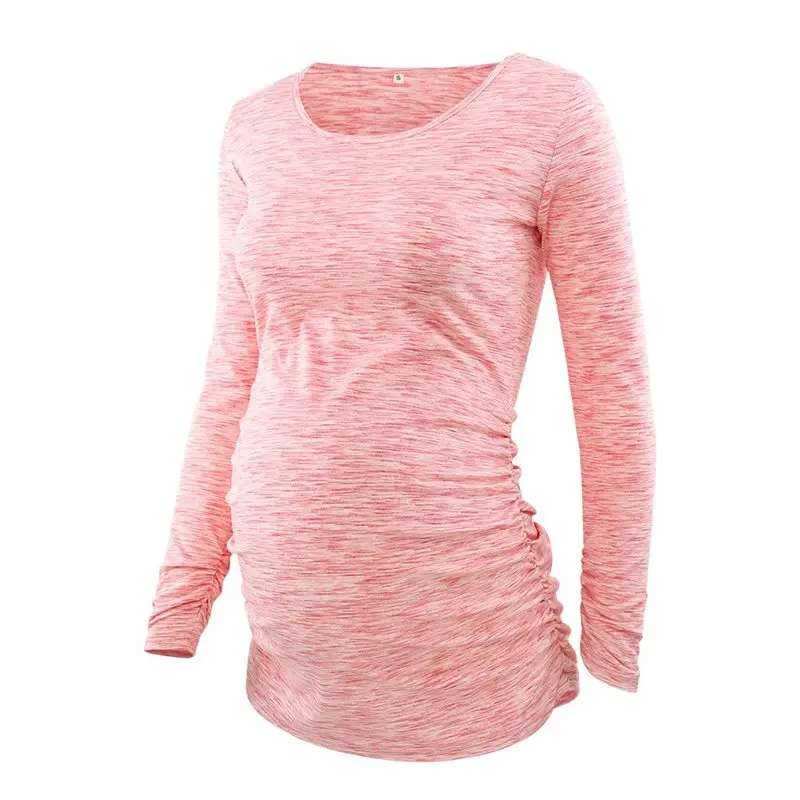 Комплект из 3 предметов, Женская туника для беременных, топы, одежда для мамы, красивая футболка с длинными рукавами и рюшами, с глубоким вырезом, для беременных - Цвет: H Pink