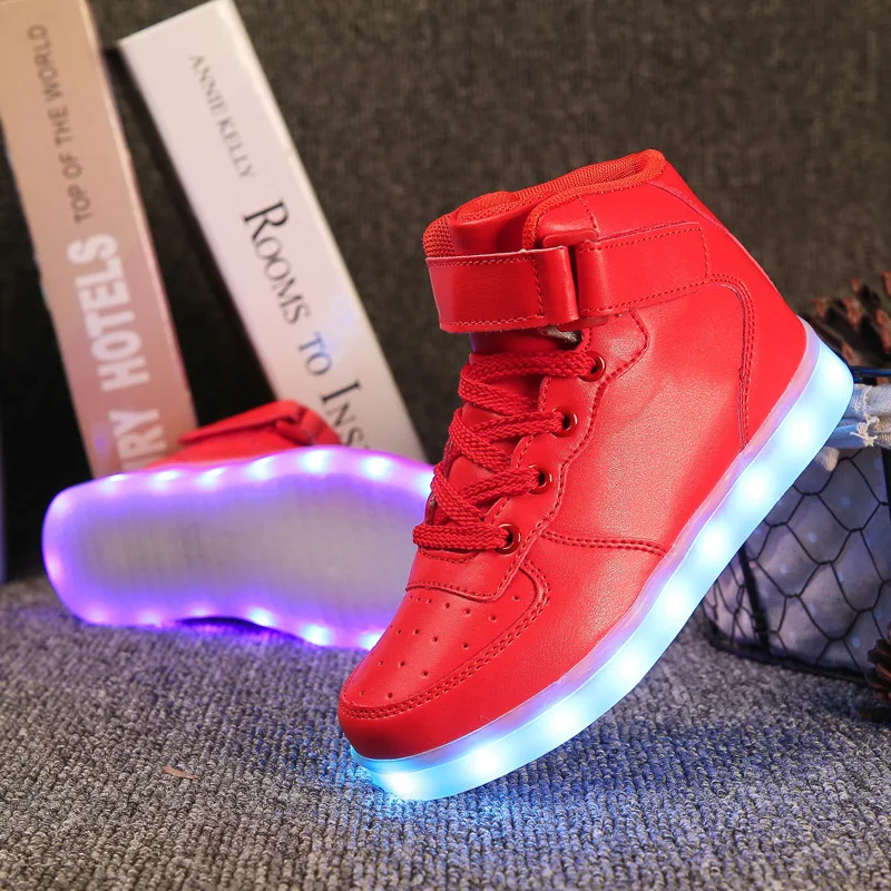 Autumn Winter Children Shoes Men's Shoes Girls Boys Kids Warm Sports Light Shoes USB Charging High To Help Shoes Girls Sneakers - Цвет: red