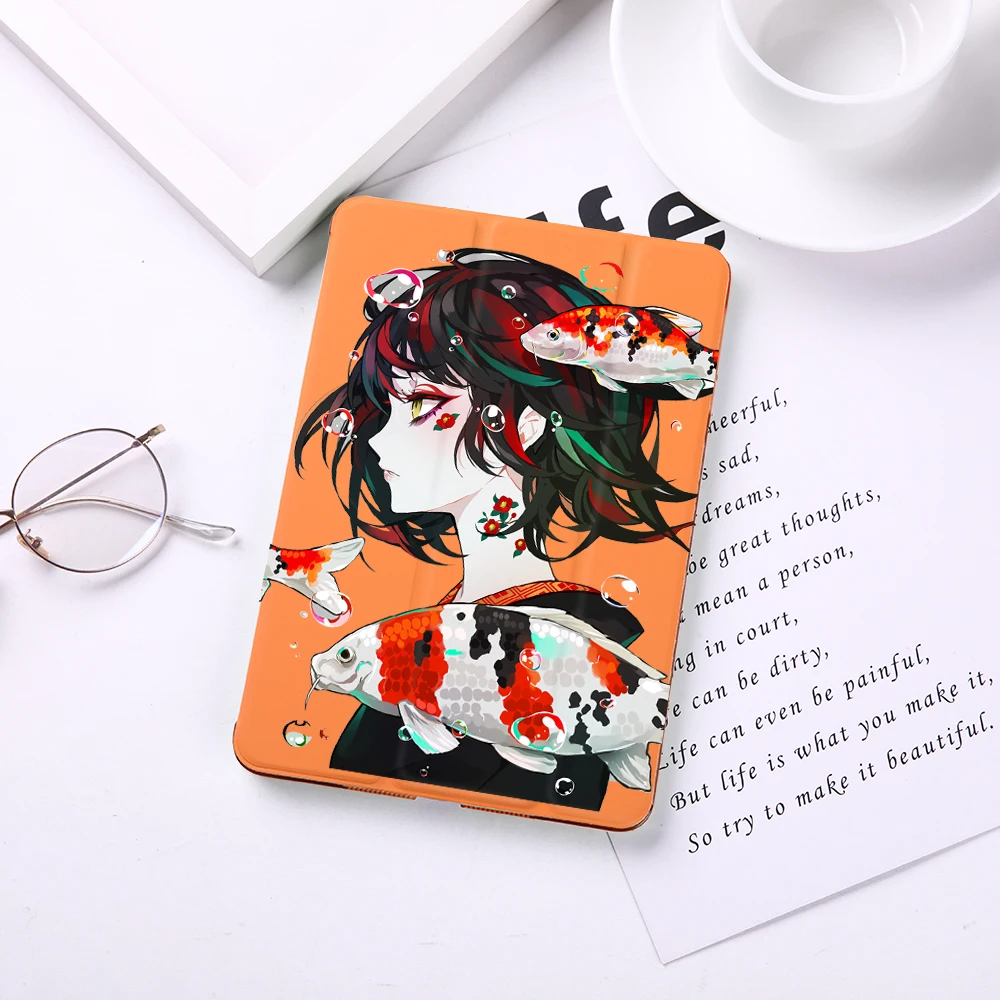 Cartoon Orange Magnet Flip Cover For Apple IPad 6/Air2 Case Cute Simple Trendy Ipad Case Cover Folding Folio Case Auto Wake