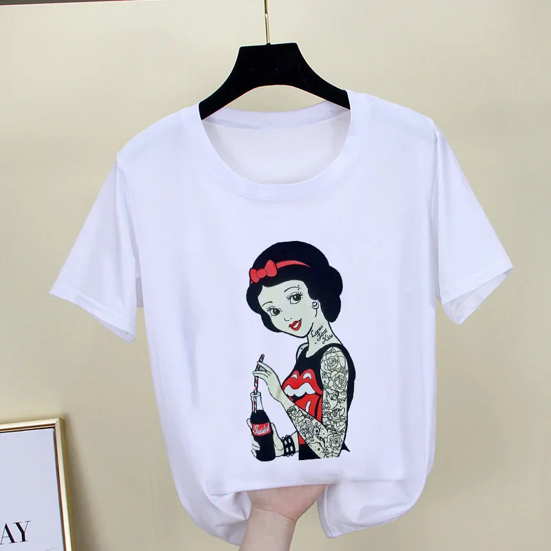 Корейские Топы Kawaii уличная Футболка женская летняя футболка с графическим принтом женская забавная панк принцесса принт Мода Harajuku футболка - Цвет: YH-1623