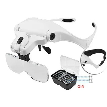 

1/1.5 /2/2.5/3.5X Adjustable 5 Lens Loupe for Diamond Painting tools Embroidery LED Light Headband Magnifier Glass With Lamp