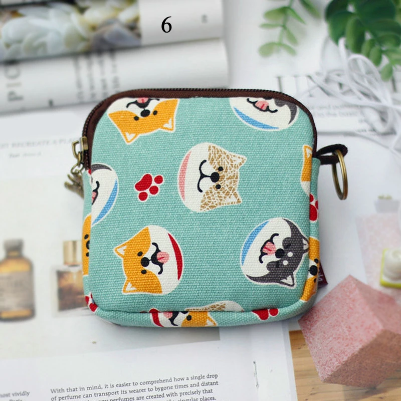 Ретро Мини-сумочки для монет Kawaii короткий кошелек для девочек маленькая тканевая сумка для карт на молнии холщовые мини-кошельки желтые синие милые животные - Цвет: 6