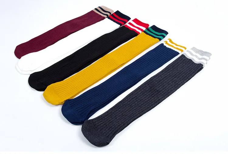Spring And Summer New Style Cotton Socks Children's Socks over-the-Knee Stockings Breathable Socks Girls Three Bars Students' So