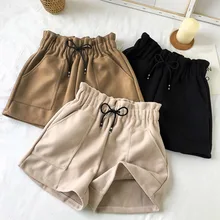 Зимние теплые женские шорты с высокой талией и карманами, прямые шорты с эластичной резинкой на талии, Женские однотонные повседневные свободные плотные женские шорты