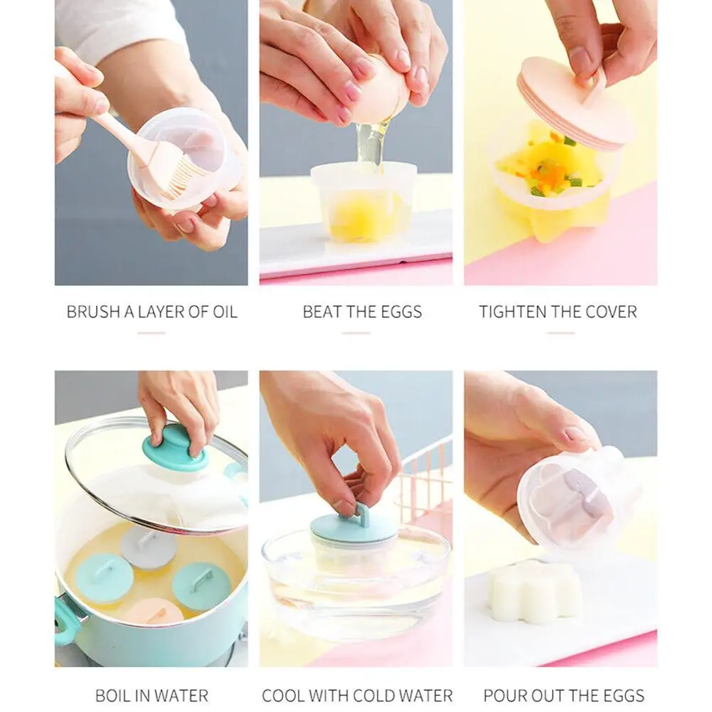 5 шт./компл. милые яйцо Пластик яйцеварка Кухня яйцо Плита инструменты яйцо пресс-формы, тем самым позволяя зернам раскрыться крышкой блинчика щетки