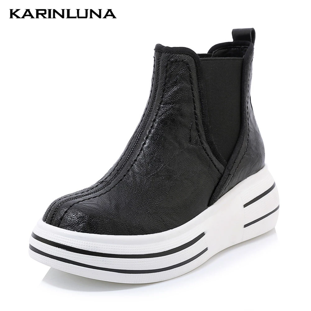 

Karinluna Brand Genuine Leather Flat Platform Shoes Woman Casual Sneaker Boots Leisure Soft Autumn Winter Ankle Boots Women