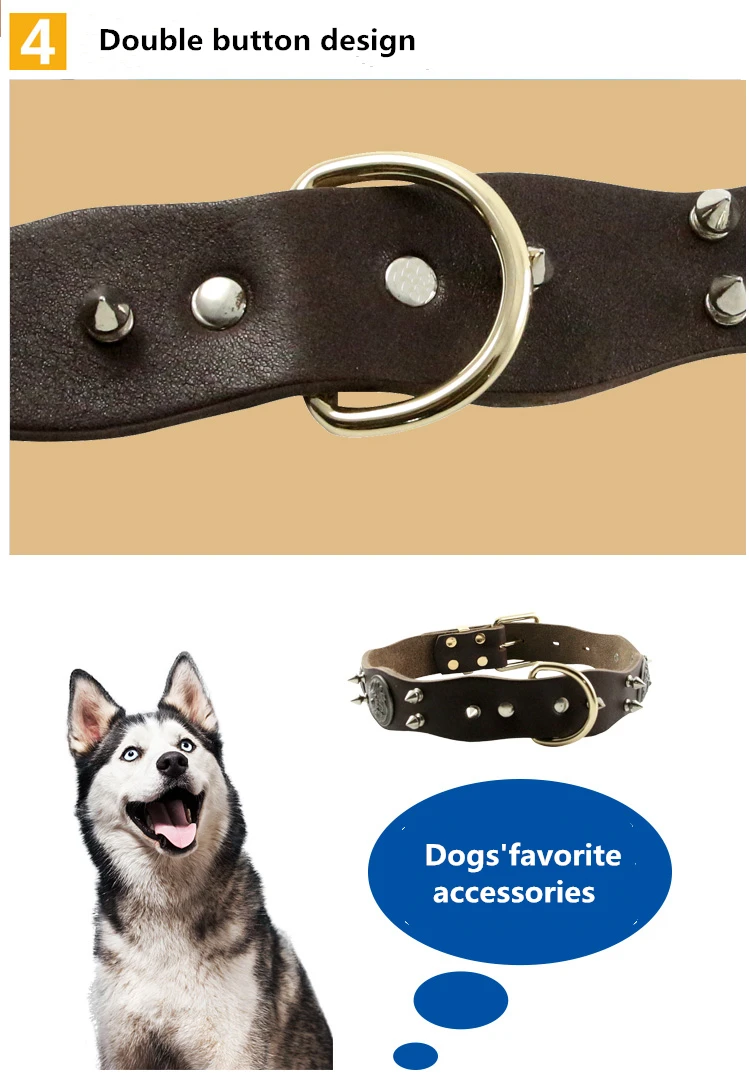 Pet Dog Rivet Collars High Quality Cow Leather Round Bullet Nail Studded Necklace Spiked Strap Punk Style Small Dogs Cat Collar (5)