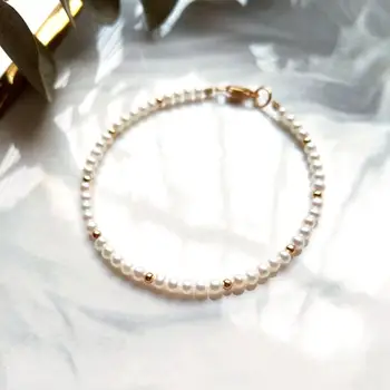 

Lily Jewelry Real 3mm White Round Freshwater Pearl Bracelet 925 Sterling Silver Gold Color Bracelet High Luster Pearl Jewelry