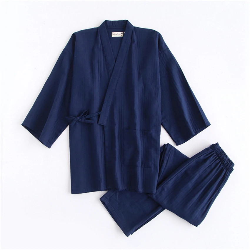 Японские традиционные мужские кимоно юката хлопок пижамный комплект сплошной Мужская Ночная рубашка свободный кардиган Lover Домашняя одежда халат