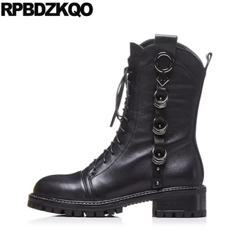 

metal lace up brand women winter boots genuine leather fall fur black handmade round toe 2019 autumn chunky ankle zipper shoes