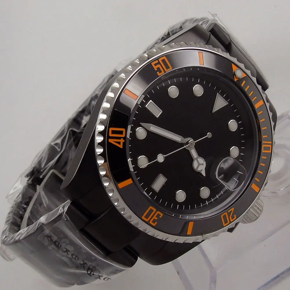

Мужские автоматические наручные часы с циферблатом NH35A, циферблат с керамическим покрытием, сапфировое стекло с PVD покрытием, черного цвета, 40 мм