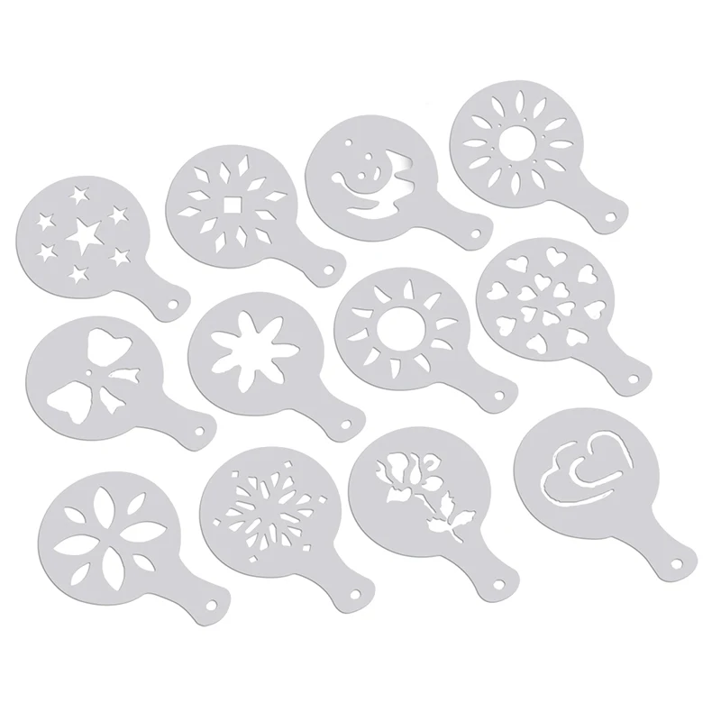 

12 Pcs Cappuccino Coffee White Stencils Template Strew Flowers Pad Duster Spray