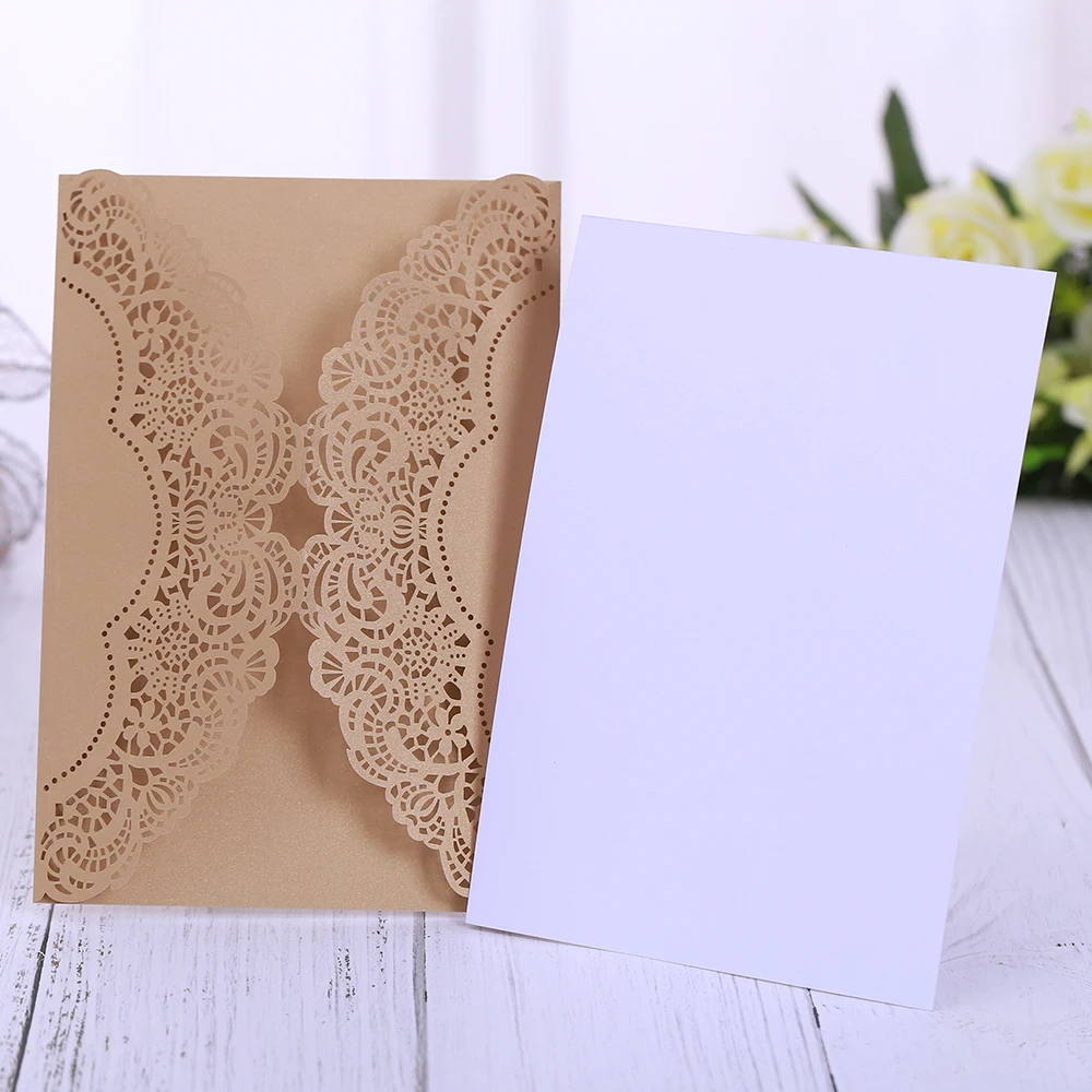  5 SETS Laser Cut Wedding Invitations with Envelopes with Blank Printable Paper Wedding Bridal Showe - 4000044218164