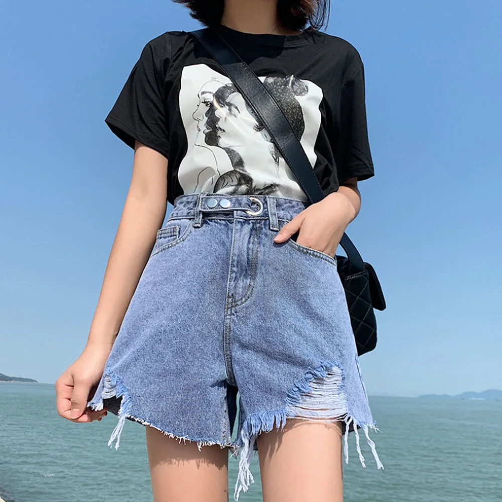 

Women's Summer Casual Denim Shorts Female Fashion Short Jeans Girl's High Waists Loose Breathable Short Jeans Female