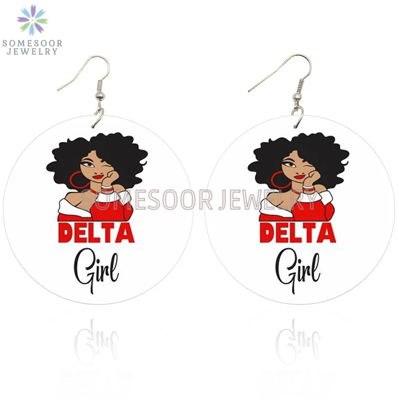 

SOMESOOR Afro Curly Natural Hair Delta Girl Wooden Drop Earrings Black Essential Workers Cancer Survivor Dangle For Women Gifts