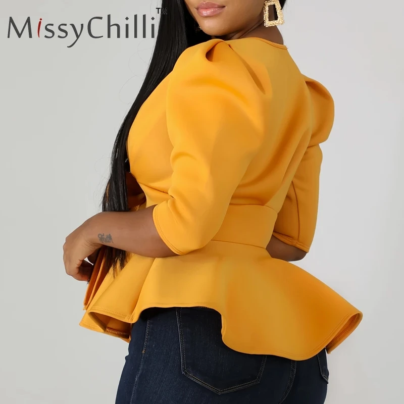 MissyChilli гофрированная белая Элегантная блузка Футболка женское с буфами длинный рукав галстук бабочка Осенние Топы женские сексуальные винтажные блузки Мода