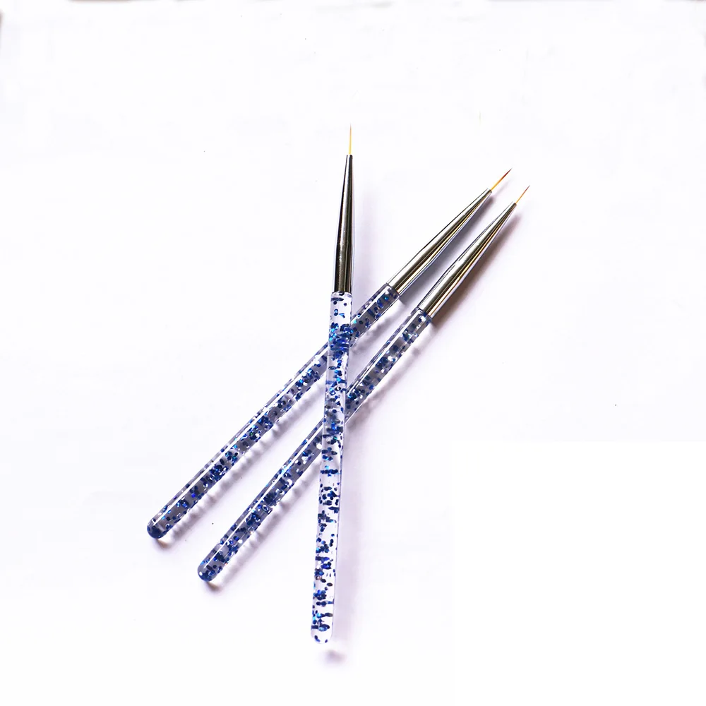 Blue Set 3 шт/набор гель для ногтей Рисование лайнер для макияжа кисть Ручка акриловые блестки ручка синий и фиолетовый цвет инструменты для ногтей - Цвет: Blue Set
