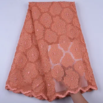 

Peach African Dry Lace Fabric Embroidered Nigerian Lace For Wedding High Quality 2019 French Tulle Lace Fabric With Stones 1699