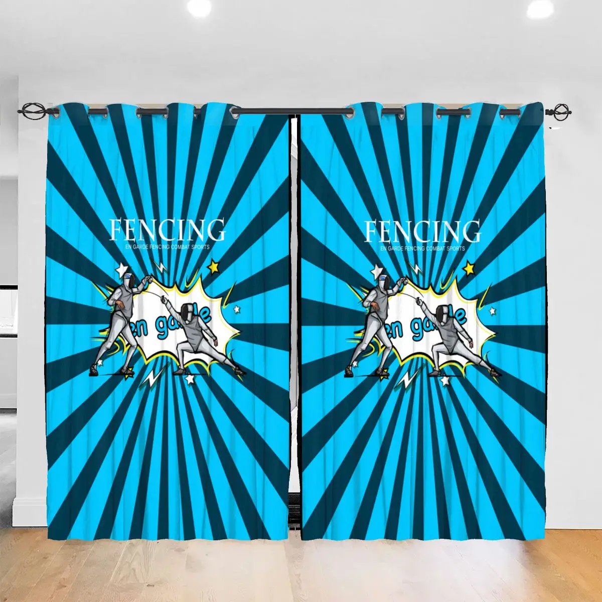 

Living Room Sun Block Curtain En Garde Fencing Combat Sports Light Shading Bedroom Blackout Window Curtains 52x72In