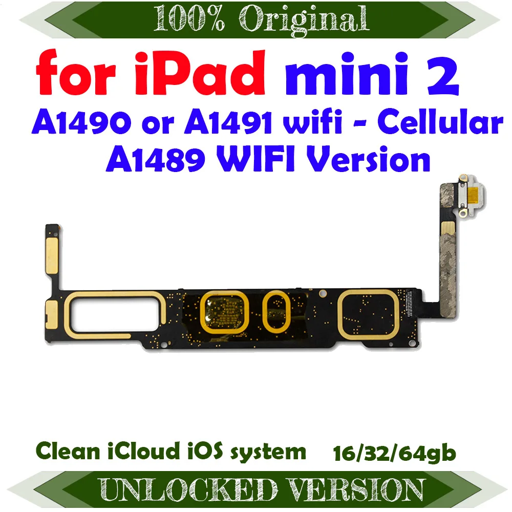 Разблокированная материнская плата для Ipad mini 2 16/32/64 ГБ A1489 A1490 или A1491 Замена