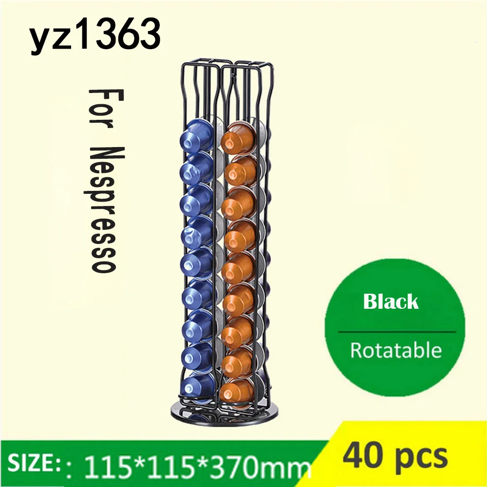 YZ1363 Stainless Steel Capsule Coffee Pod Holder Tower Stand Rack Iron Plating Coffee Shelves Rotary Storage For Nespresso new - Цвет: YZ1363