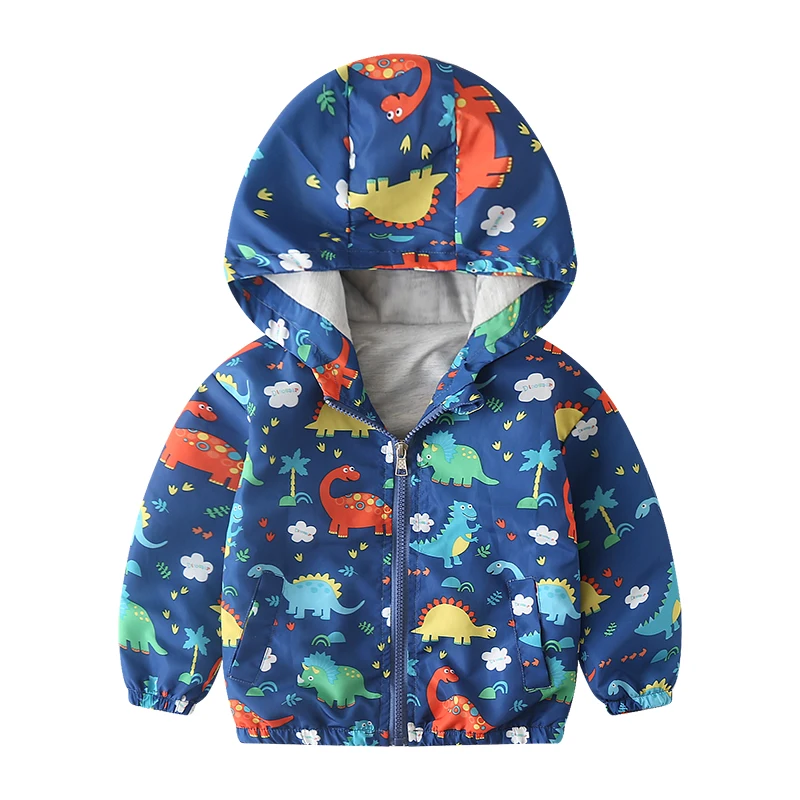 blue dinosaur cotto Осенние детские куртки; Новинка; Верхняя одежда для маленьких мальчиков и девочек 2-6 лет с рисунком; пальто; повседневные куртки с капюшоном для мальчиков - Цвет: blue dinosaur cotto