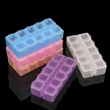 

100pcs 10 Grid Plastic Nail Tool Jewelry Storage Box Rhinestone Organizer Container Case Nails Art Supplies NO196
