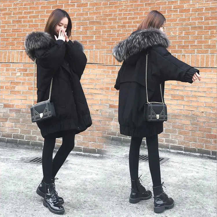 

2018 Winter Thickening Large Fur Collar down Jacket Cotton-padded Clothes Women's Short Korean-style Students Loose-Fit New Styl