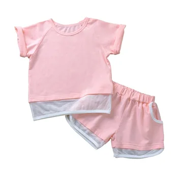 

New Brand Designs Toddler Girl Clothes Sports Running Pink Outfits Set 2pc Shorts And Tshirts Mesh Style Gym Clothes
