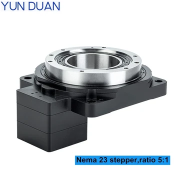 

Stepper motor Nema23 gearbox 5:1 hollow rotating platform High precision 1arcmin 360 turntable,28Nm round flange output gearbox