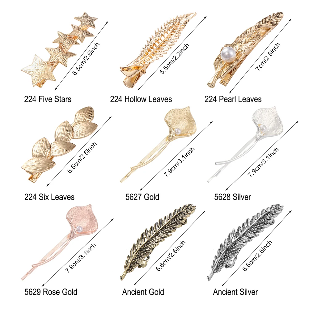 1 шт. винтажные металлические заколки для волос в форме листьев с жемчугом со