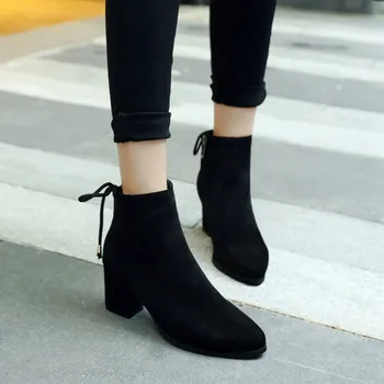 

Oversized boots women shoes ankle boots for women ladies boots Back bow tie with metal pendant side zipper