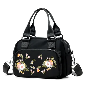 

Ougger Handbag Women Shoulder Bags Small Fall Black Nylon Latest Model Simple Style Flap Bag with Embroidery for Afternoon tea