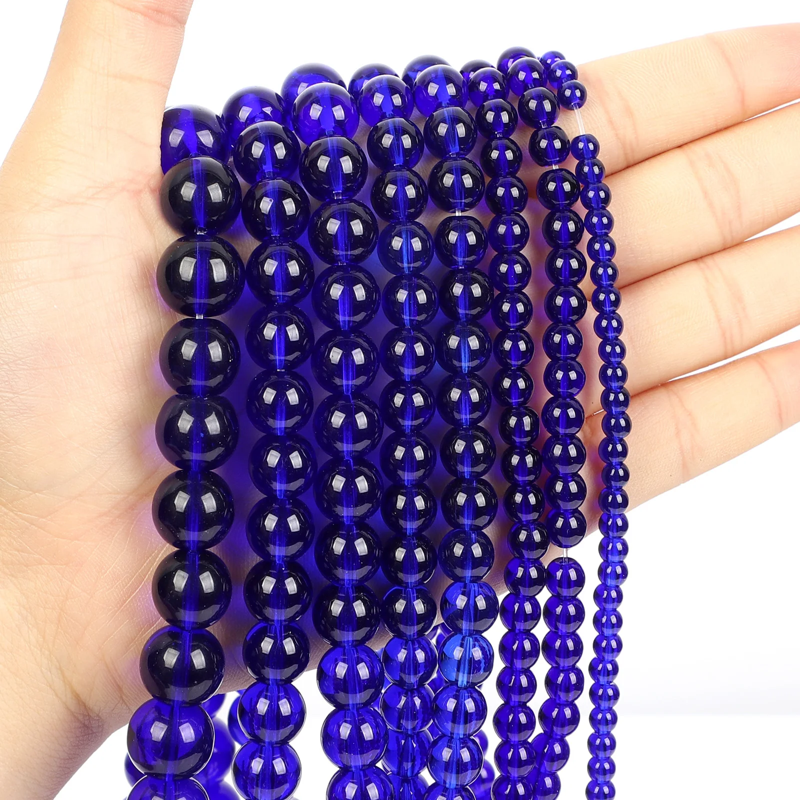 Natural Stone Beads Navy Blue Glass Charm Round Loose Beads for Jewelry Making Needlework Bracelet DIY  4/6/8/10/12 MM