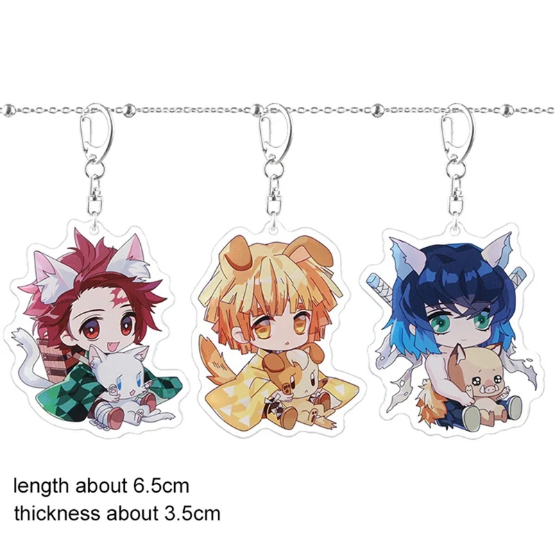 Trendy Anime Keychain Demon slayer Keychain Cartoon Figure Kimetsu no Yaiba Kamado Tanjirou Double Sided Acrylic Keyring