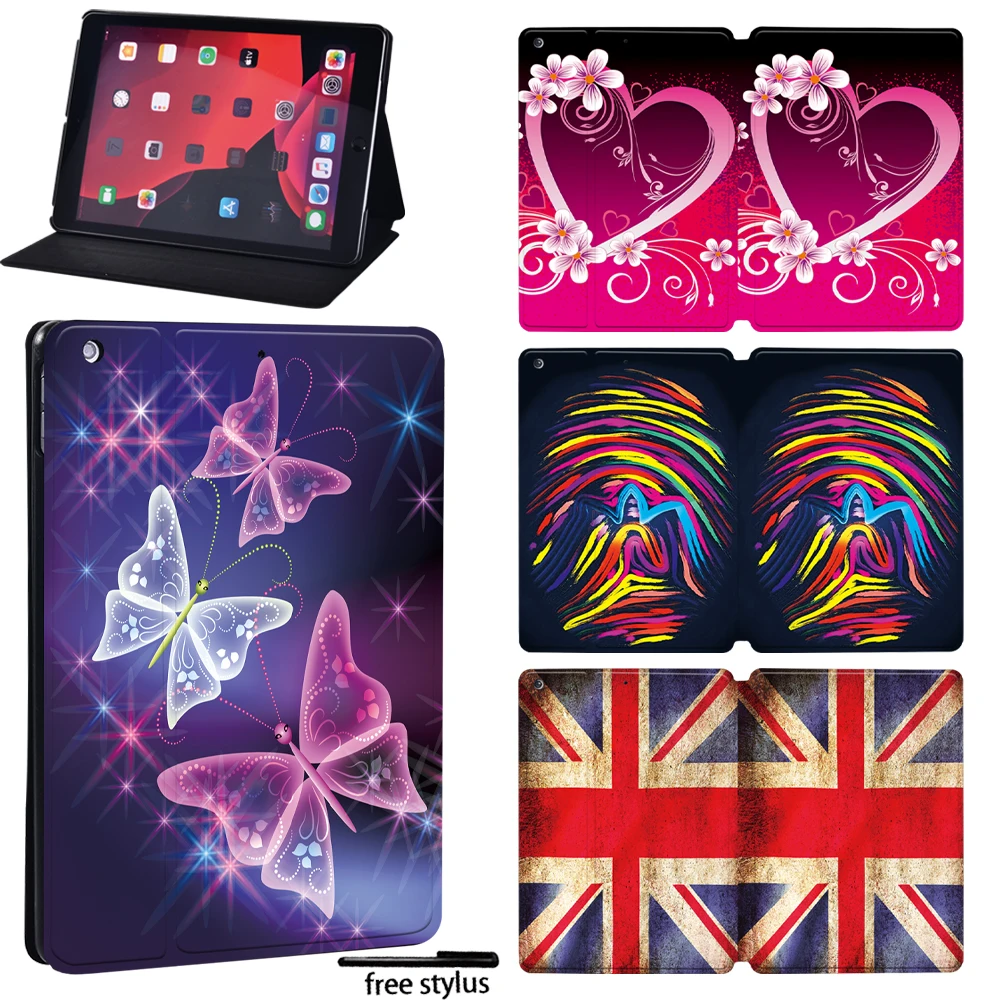 

Tablet Case for Apple IPad 8 2020 10.2 Inch Hemming Soft Leather Flip Anti-fall Case Cover with Patterns + Free Stylus
