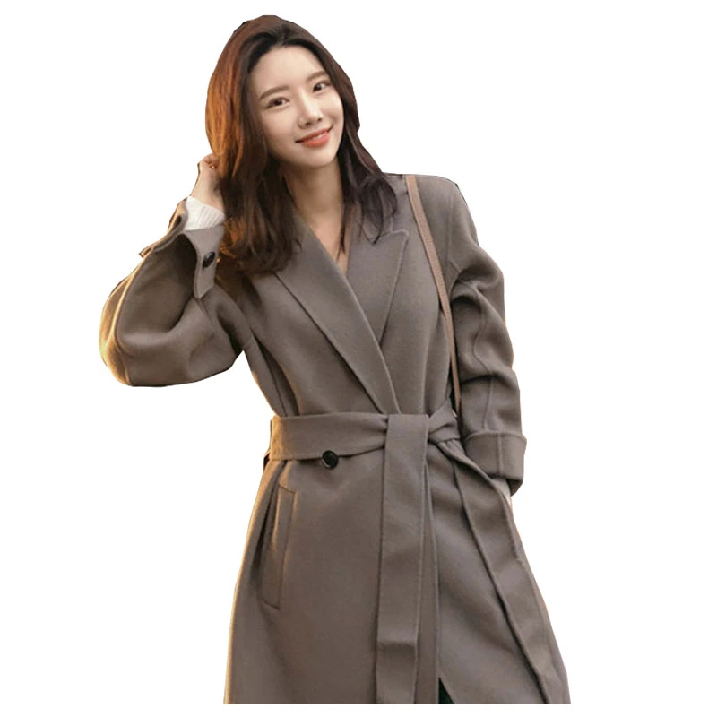 女性の手作りの韓国語バージョンのウールコートソリッドカラーロングセクションウールコート両面カシミヤのジャケット Wool Blends Aliexpress