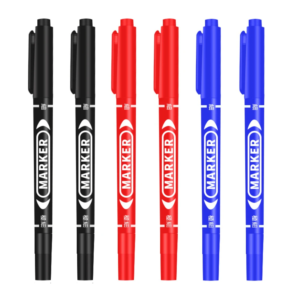 6 Pcs/Set Twin Tip Permanent Marker Pen Permanent Marker Permanent Markers Markers Pen Marker Pens Fine Point Waterproof Ink Thin Nib Crude Nib Black Ink 0.5mm-1mm Fine Color