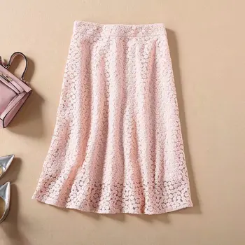 

Women 2020 summer lace skirt luxury designer brand rose floral a-line elegant pink skirts blue