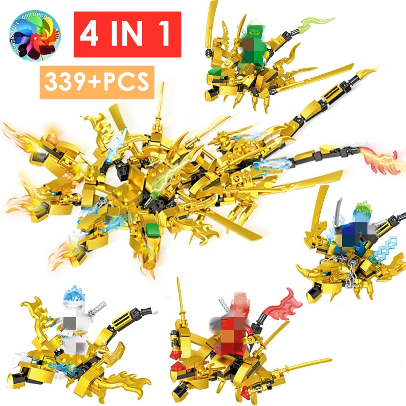 

4 in 1 Gold Ninja Dragons Knight Model ninjagoods KAI JAY ZANE Figures Building Blocks kids Toys Bricks gift for children boys