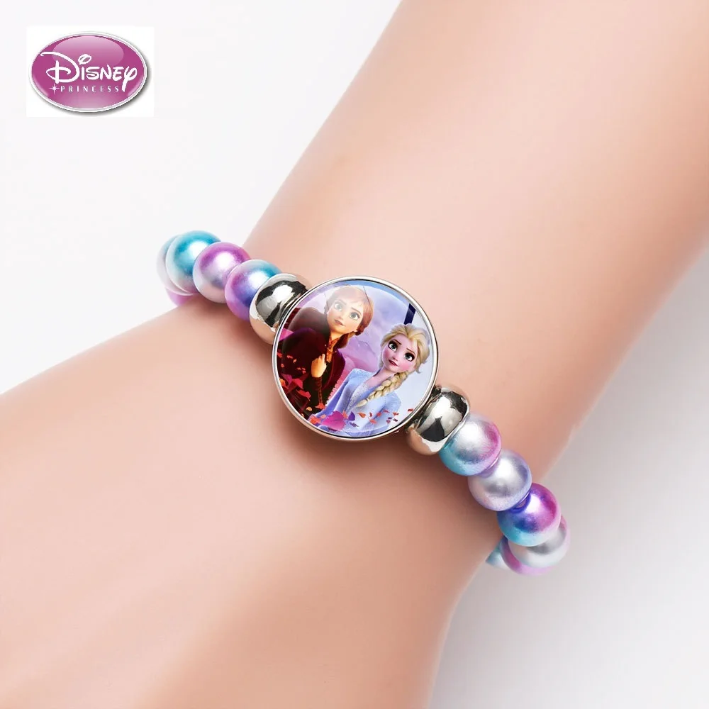 Disney Elsa Anna Princess Bracelets Fashion Rainbow Frozen 2 Cute Girl Makeup Toys Children Kids Cartoon Bracelet Beaded Chain | Игрушки и