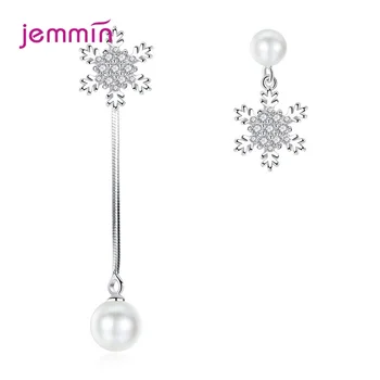 

Party Trendy Korean Sweet Snowflake Rhinestone Eardrop 925 Sterling Silver Asymmetrical Dangle Earrings Sets Lovers Gift Jewelry