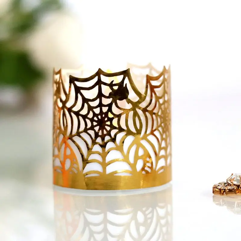 50Pcs Halloween Spider Web Paper Laser Cut Hollow Flameless Tea Light Candle Lampshade Holder Wedding Party Home Decor