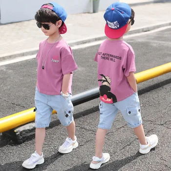 

Children's clothing boy summer jeans T-shirt thin section suit children's summer two-piece pants
